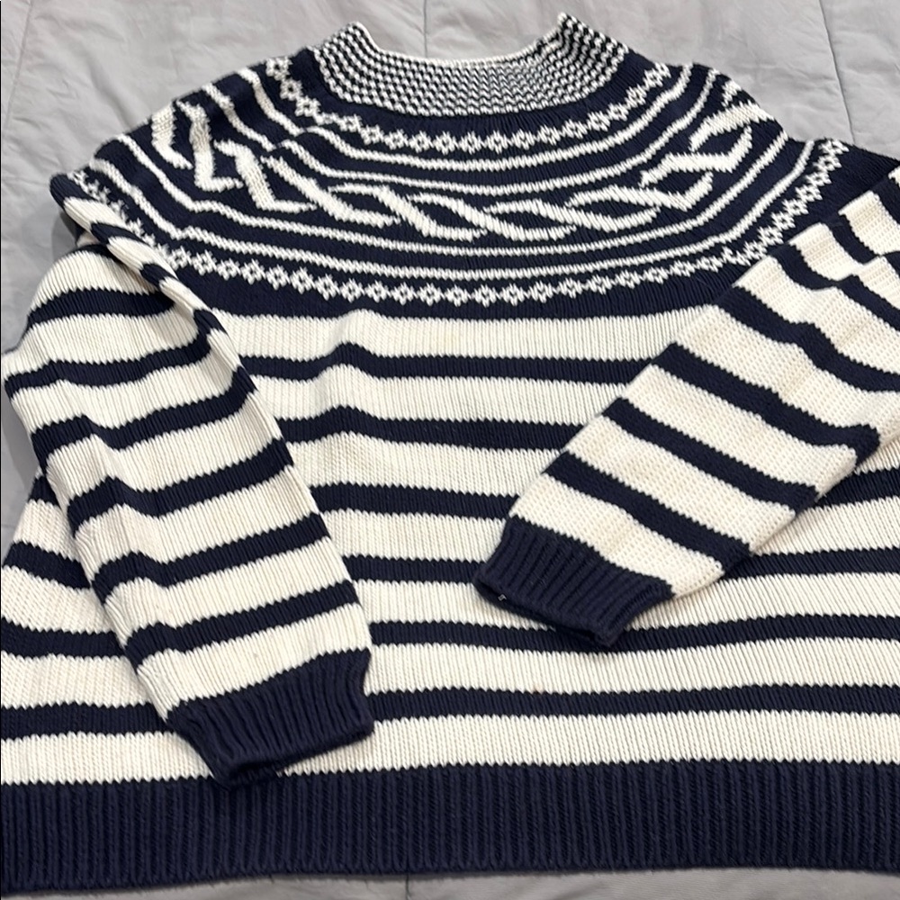 Talbots Navy and White Striped Turtleneck Sweater